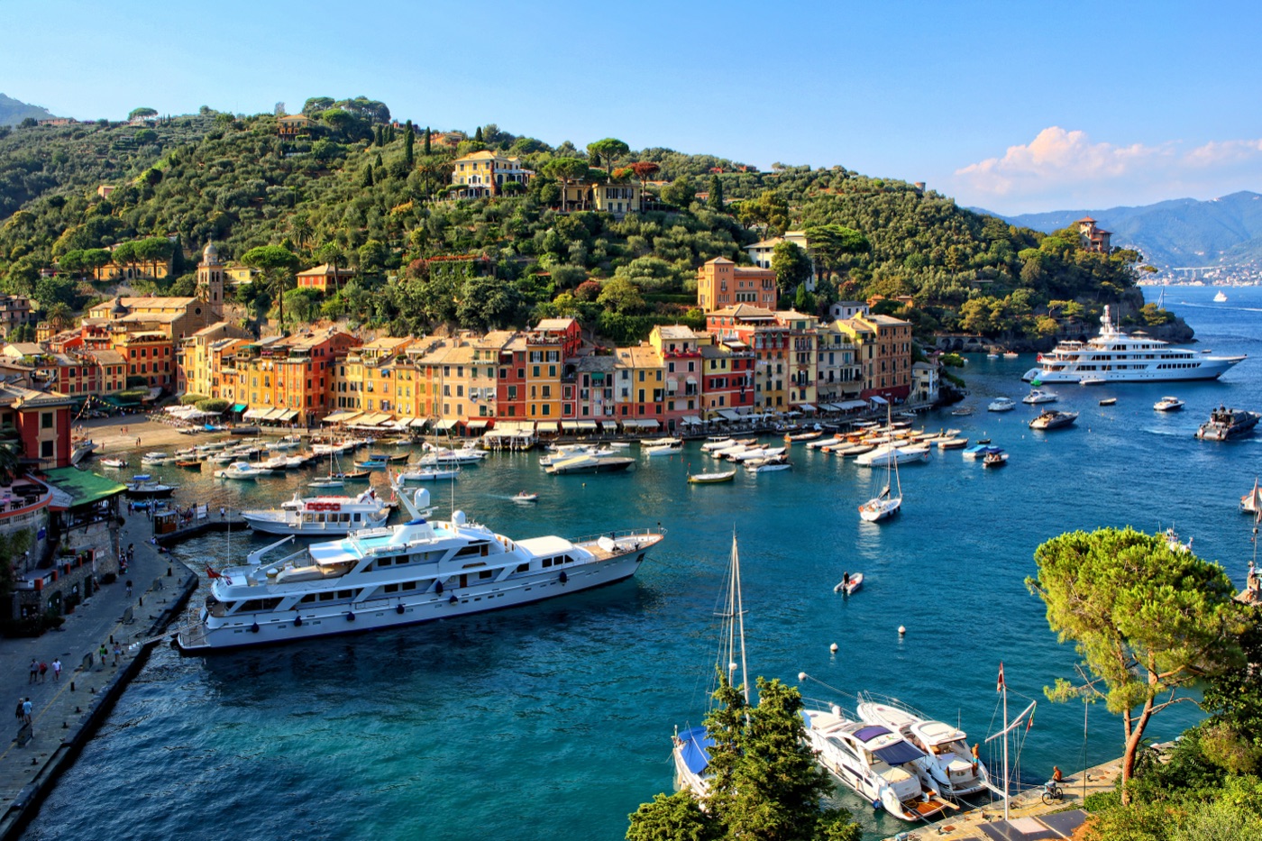 Colorful coastal town beside a harbor